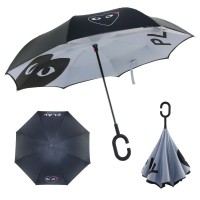 Wholesale double layer inverted umbrella 190T pongee C shape handle waterproof windproof inside out umbrella reverse umbrella