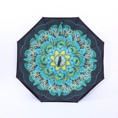 Fancy design automatic inverted reverse folding umbrella with c-shaped handle