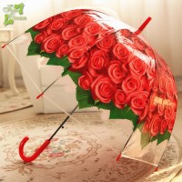 Clear Bubble Umbrella Half Automatic Flower Dome Shape Rain Umbrella