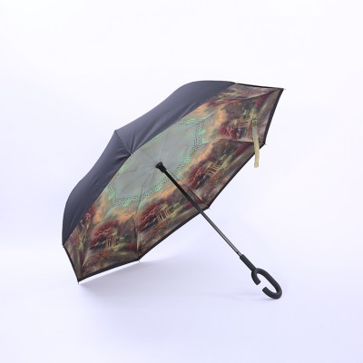 C shape handle hand free auto open folding reverse umbrella inverted sombrillas