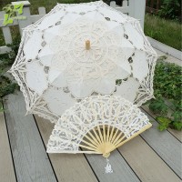 Spanish white lady wedding lace parasol umbrella with hand fan