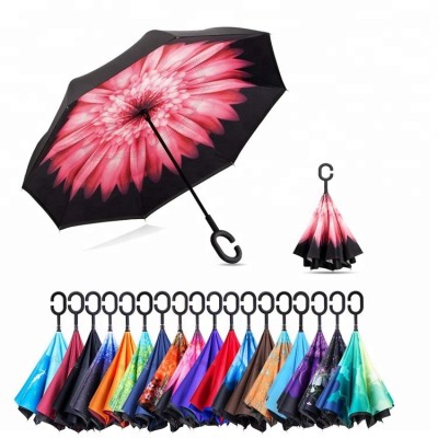 Private label high quality compact reverse folding invertible c-handle umbrella for two people